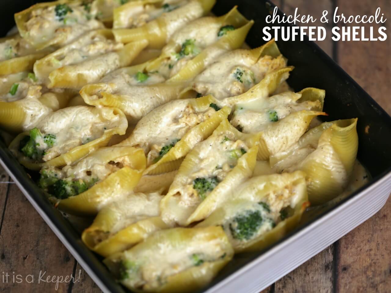 Easy Chicken and Broccoli Alfredo Stuffed Shells – a quick recipe that you can make ahead