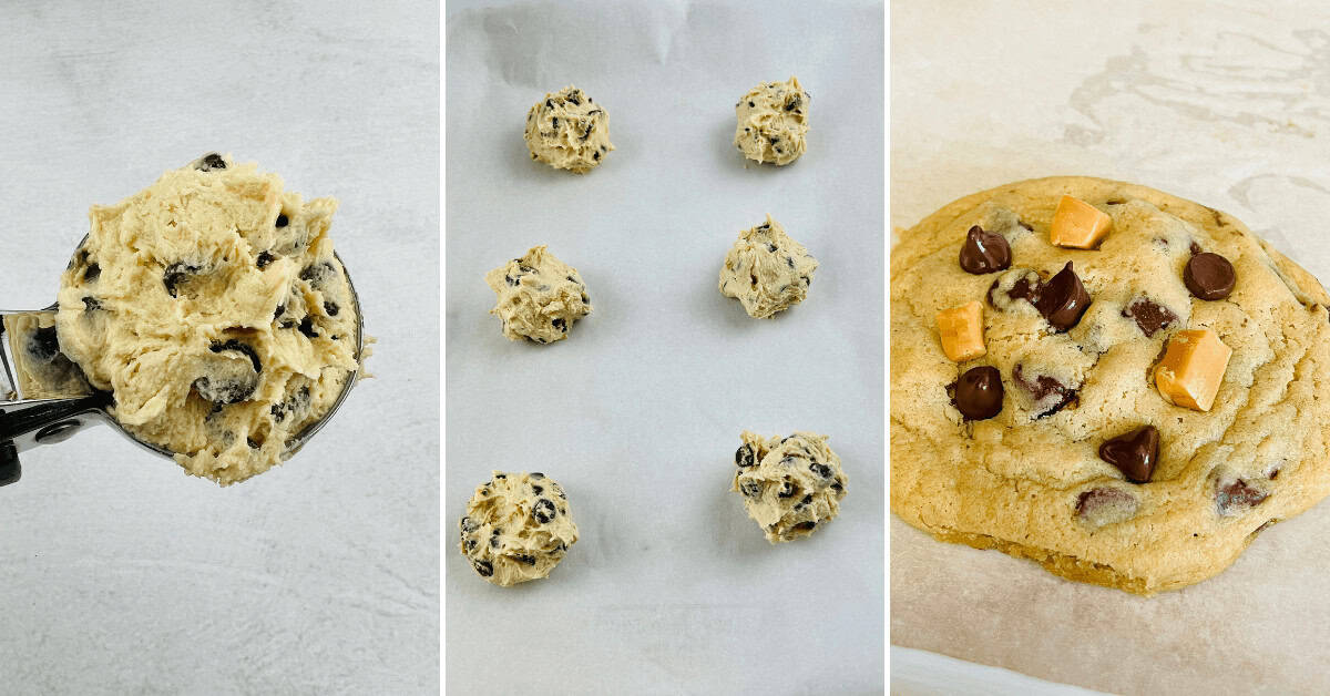 Putting the dough on a tray and baking.
