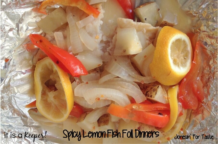  Spicy Lemon Foil Fish in tin foil.