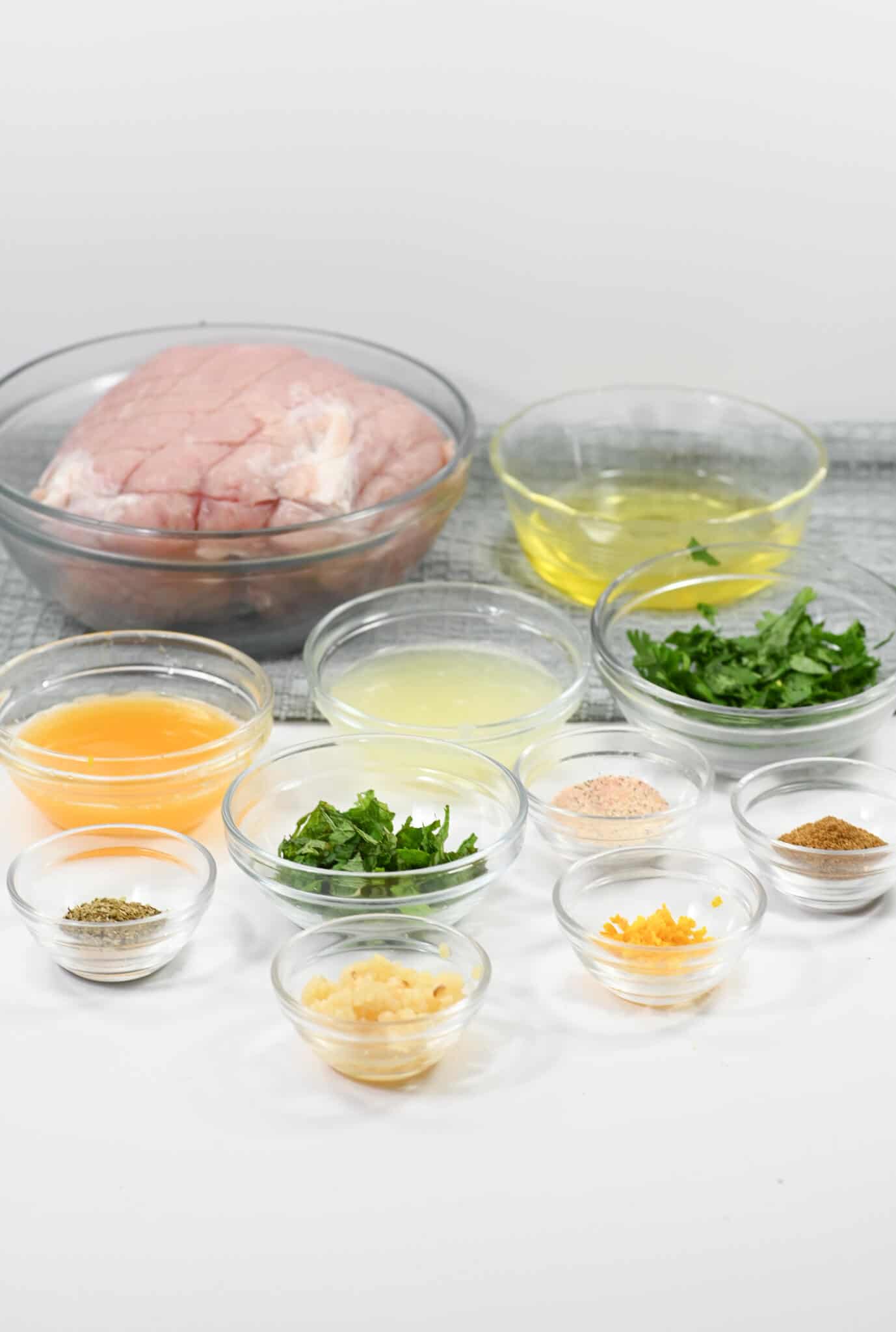 Pork tenderloin, seasonings and fruit for the pork.