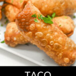 A plate of taco egg rolls.