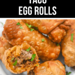Taco egg rolls on a plate.