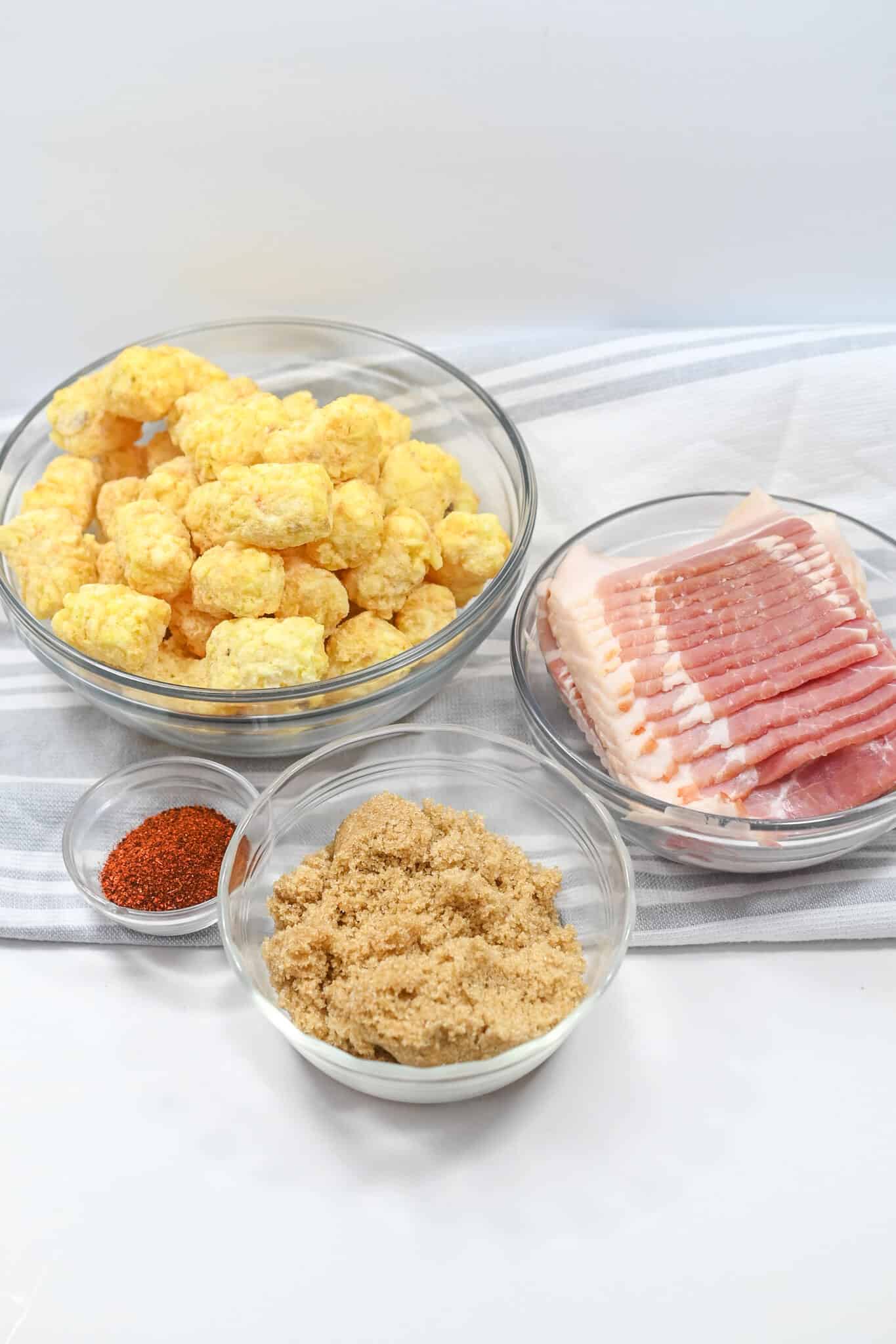 Brown sugar, seasoning, the meat and the potato rounds.