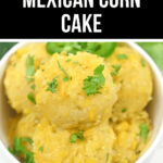A bowl of Mexican Corn Cake garnished with cilantro.