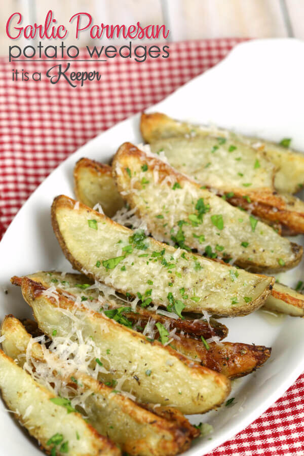 Garlic Parmesan potato wedges   - this easy baked side dish is bursting with flavor.