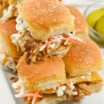 A close up on the bbq chicken sliders.