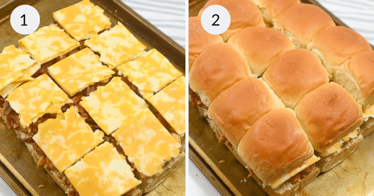 Finishing by topping with more cheese and the lids on top.