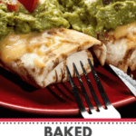 Savory beef chimichangas served with homemade guacamole on a vibrant red plate.