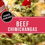 Beef chimichangas served on a red plate.