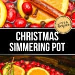 Slices of orange, cranberries, cinnamon sticks, rosemary, and whole spices fill this Christmas Simmering Pot with festive fragrance as they gently simmer in water.