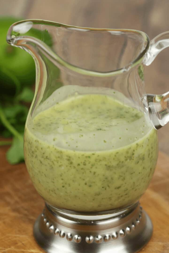 A container of the cilantro lime dressing.