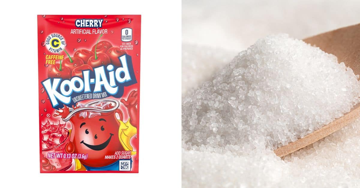 Sugar and a kool aid packet.