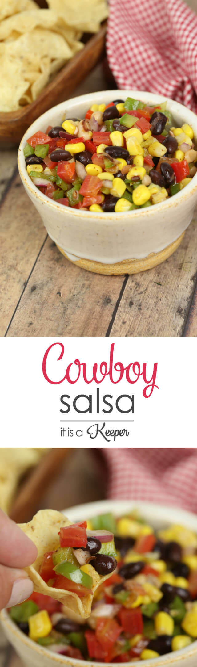 Cowboy Salsa in a white bowl. 