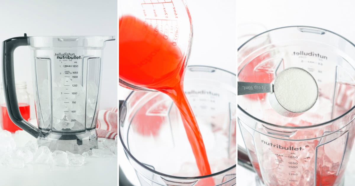 Placing the drink mix and other ingredients into the blender.