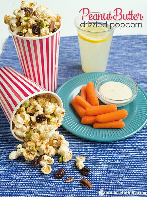 Peanut Butter Drizzled Popcorn - this quick recipe is an easy and healthy snack idea