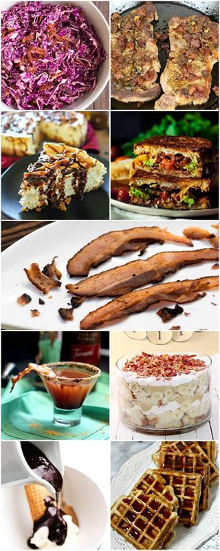 Image 1: Cole Slaw, Image 2: Bacon Bourbon Glazed Steak, Image 3: Bacon Glazed Cake, Image 4: Bacon Glazed 