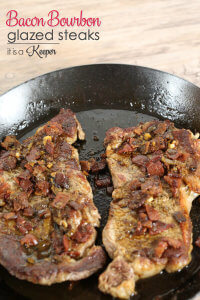 Bacon Bourbon Glazed Steaks - this decadent sauce coats the steaks with the unmistakable flavors of bacon and bourbon