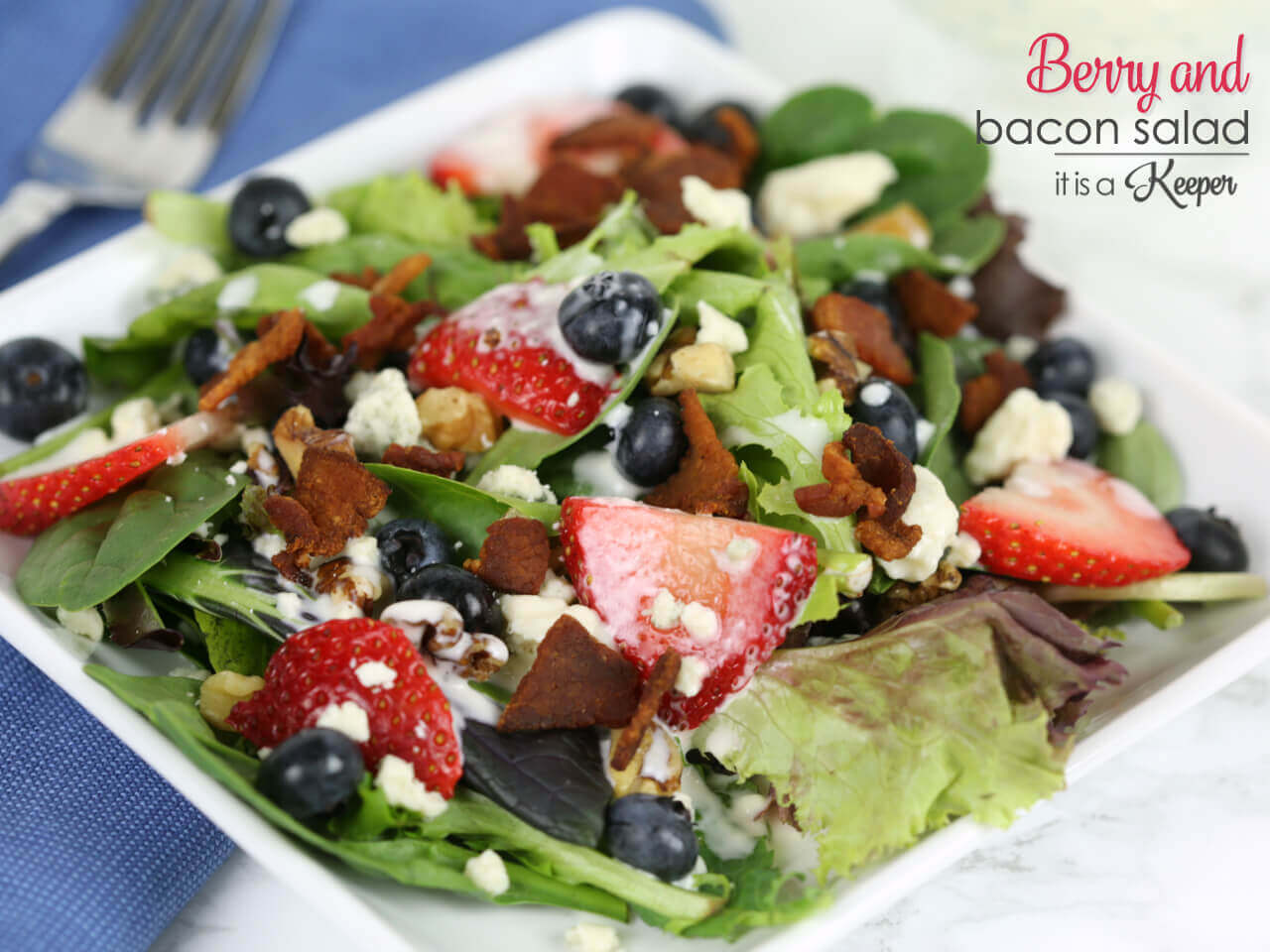 Bacon and Berry Salad - this fresh salad recipe is loaded with bacon and berries and topped with a Mojito dressing