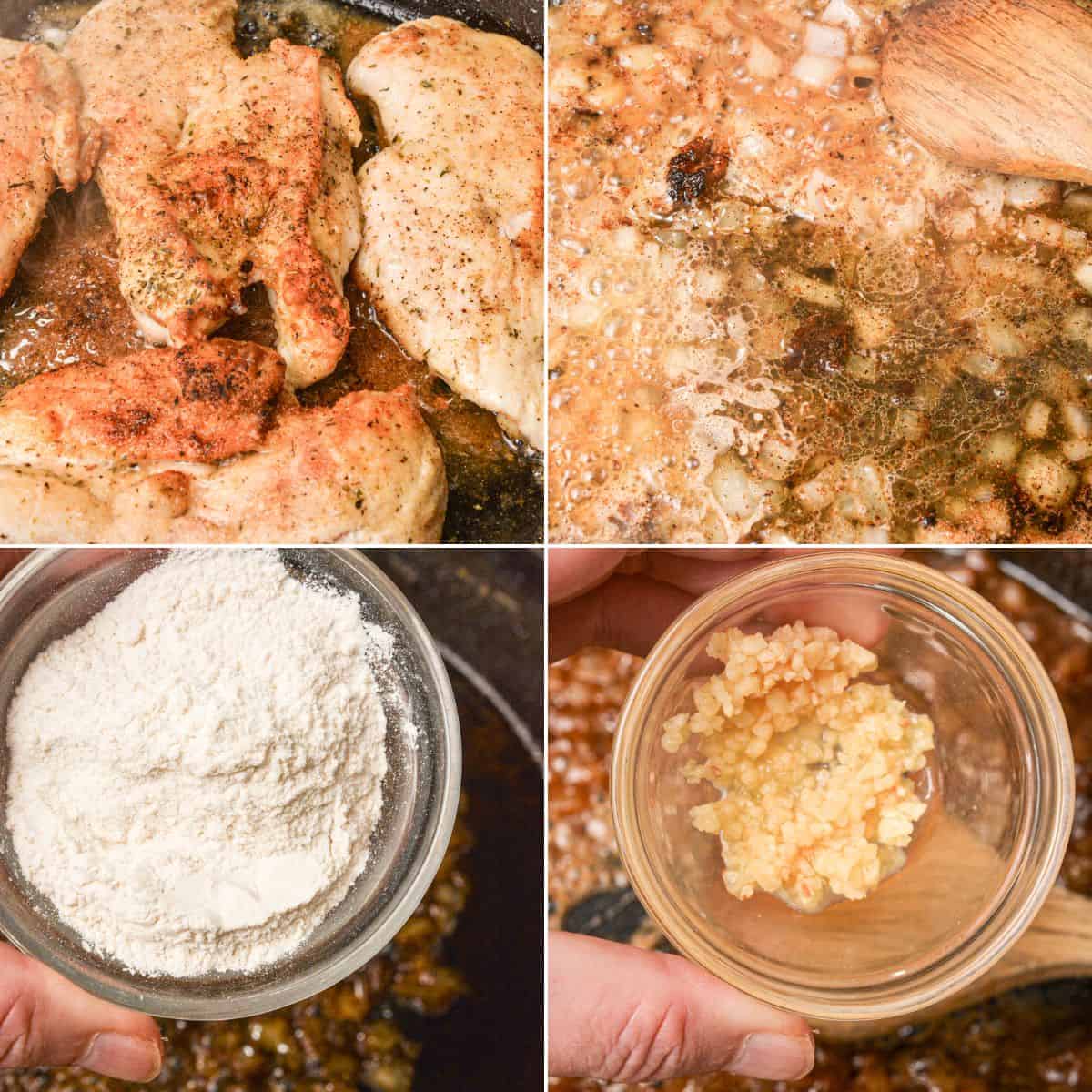 Preparing and cooking the chicken.