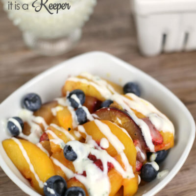 Grilled Fruit Salad with Lemon Mint Sauce - this easy grilled dessert recipe is light and fresh