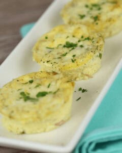 Three small, rounds on a white plate.