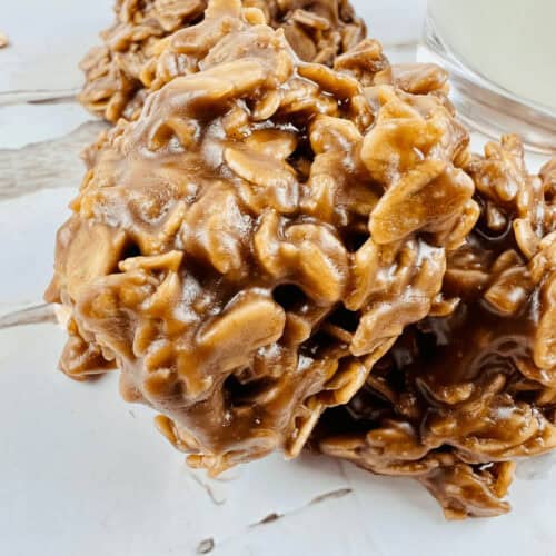 Chocolate Peanut Butter Oatmeal Cookies stacked high.