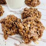 Three of the chocolate peanut butter oatmeal cookies.