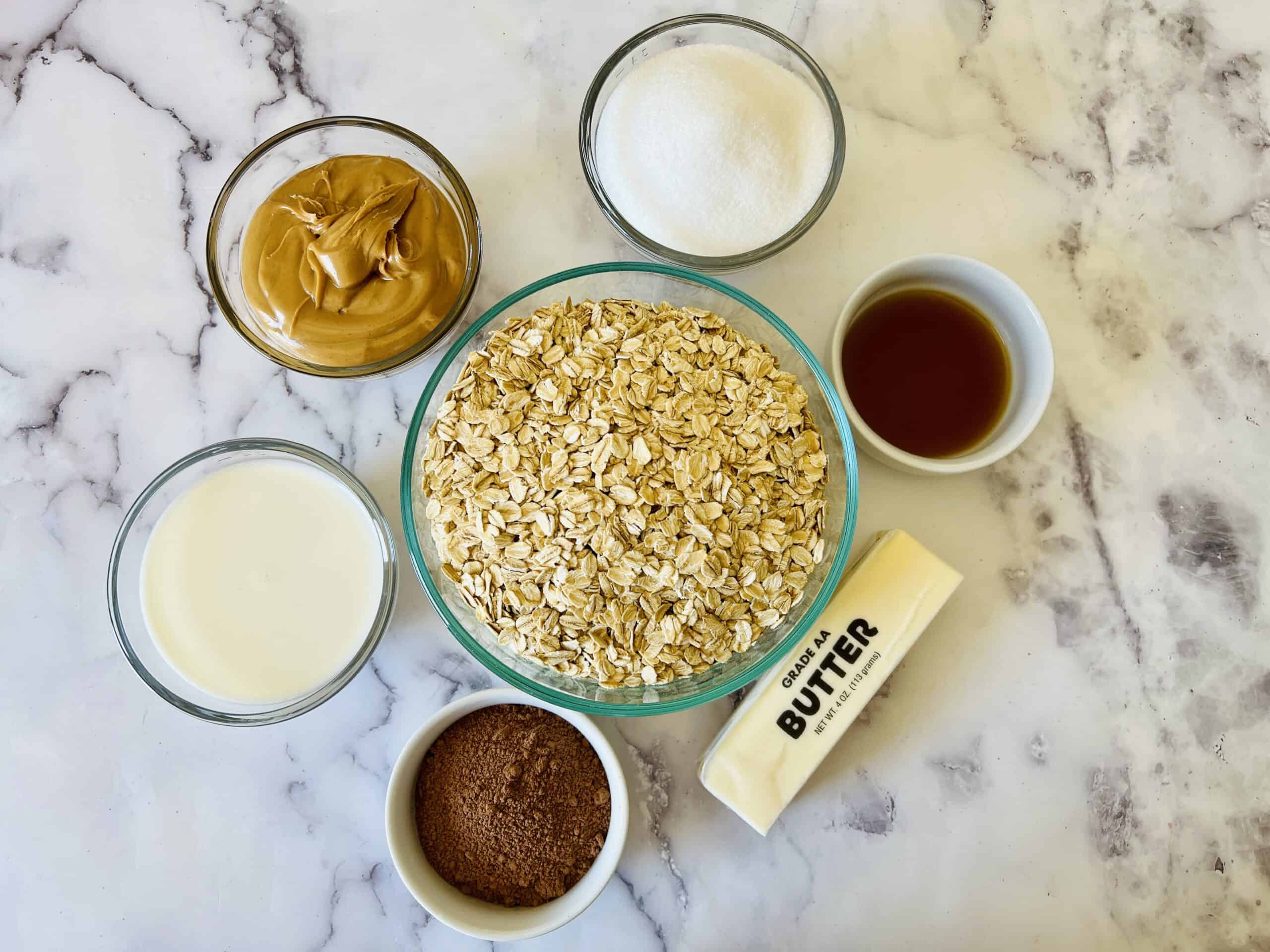 Oatmeal, butter and peanut butter.