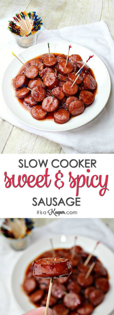 This Slow Cooker Sweet and Spicy Sausage is perfect for any party - especially game day! It will quickly become one of your favorite crock pot pork recipes. 