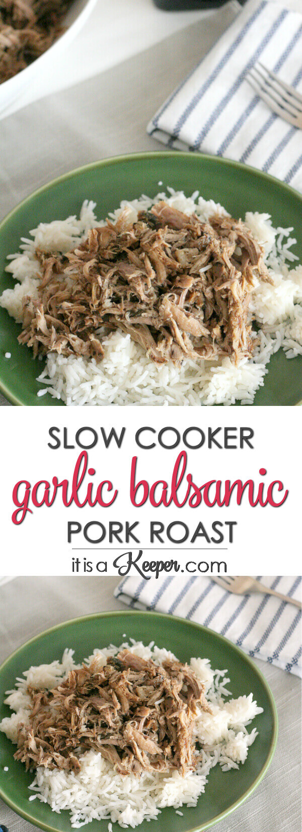 This Slow Cooker Garlic Balsamic Pork Roast is an easy crock pot recipe that is loaded with flavor. It is a delicious slow cooker pork recipe. 