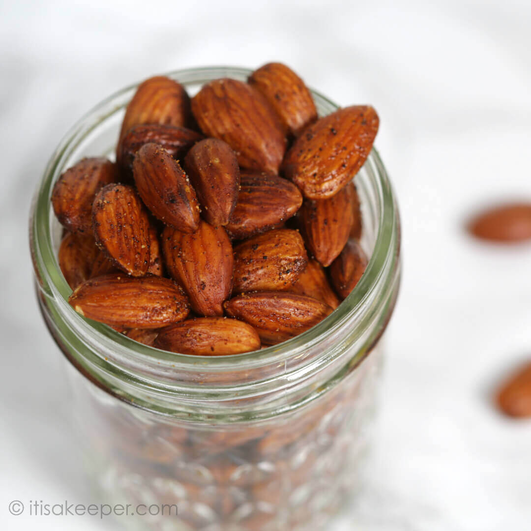 Tex Mex Roasted Almonds in a tall glass.  