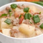 A bowl of hamburger potato soup.
