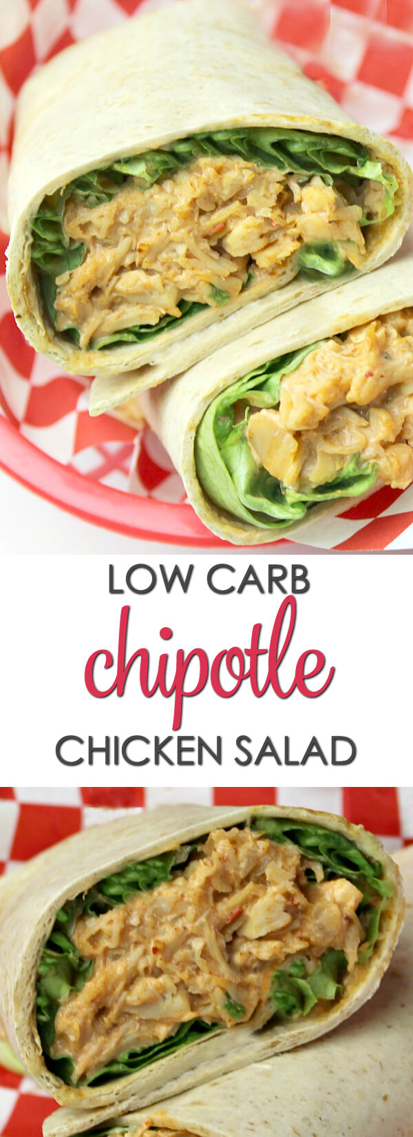 Low Carb Chipotle Chicken Salad on a white and red napkin. 