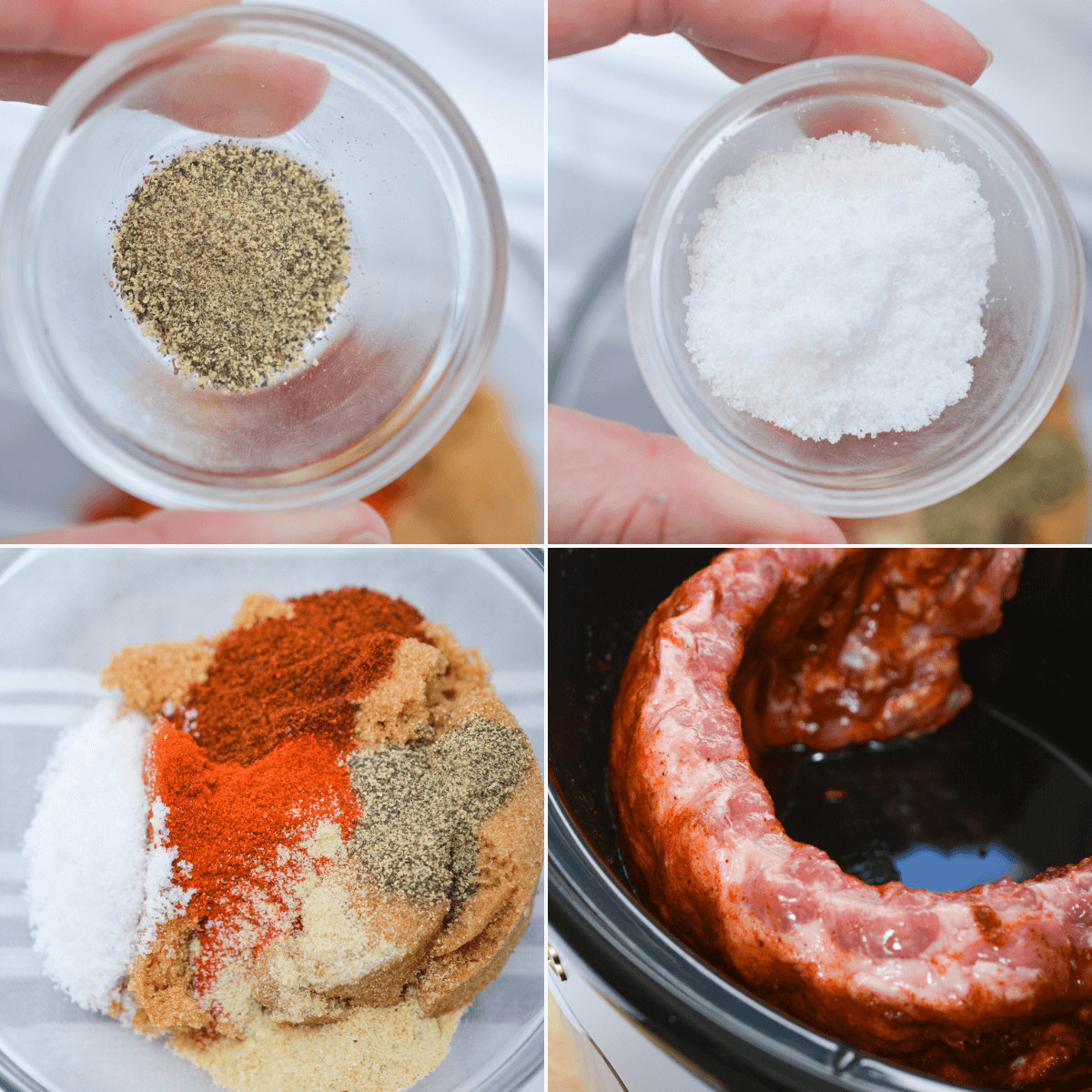 A series of photos showing how to make sausage in the crock pot using a slow cooker.