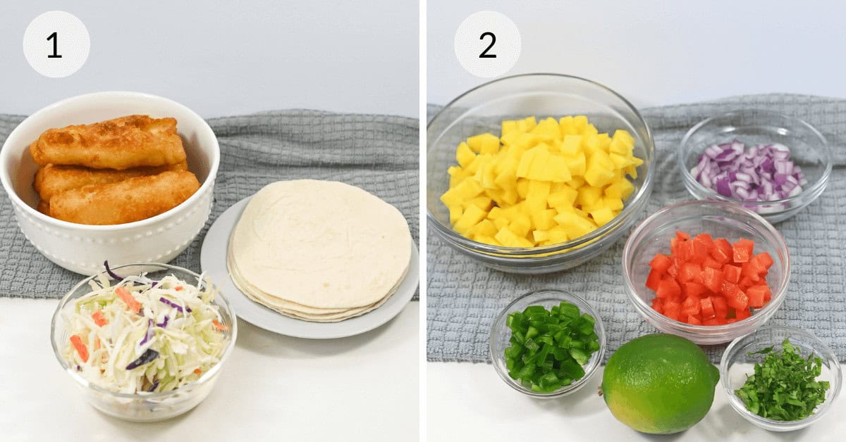 Diced mango, onion, tomato, chopped cilantro