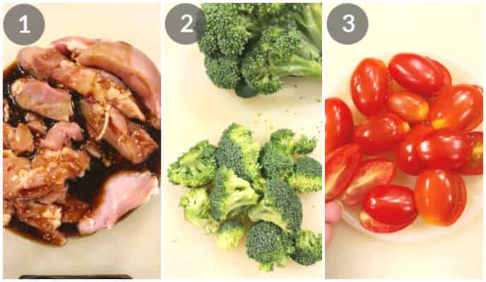 Step by step photos for making this balsamic chicken sheet pan recipe