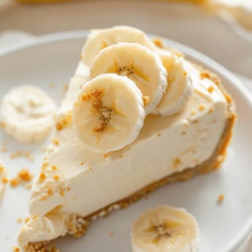 A slice of no bake banana cheesecake.