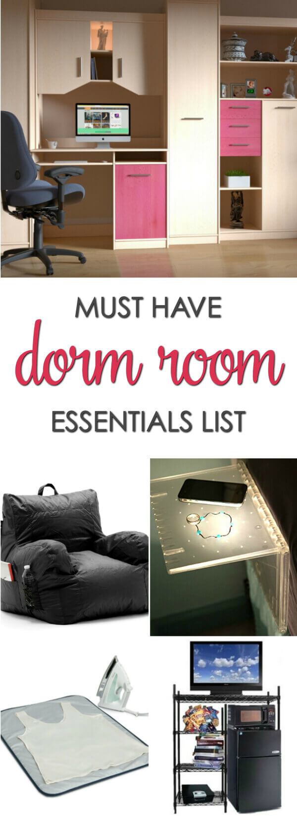 Must Have Dorm Room Essentials List - a great list of innovative and fun college dorm supplies