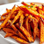 A plate of baked sweet potato fries.