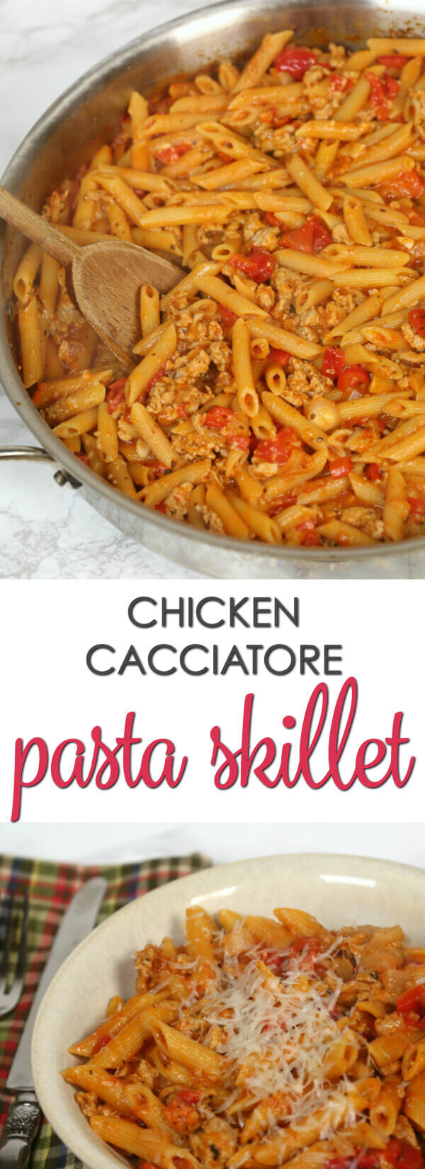 Chicken Cacciatore Pasta Skillet - this easy one pot meal is ready in less than 30 minutes