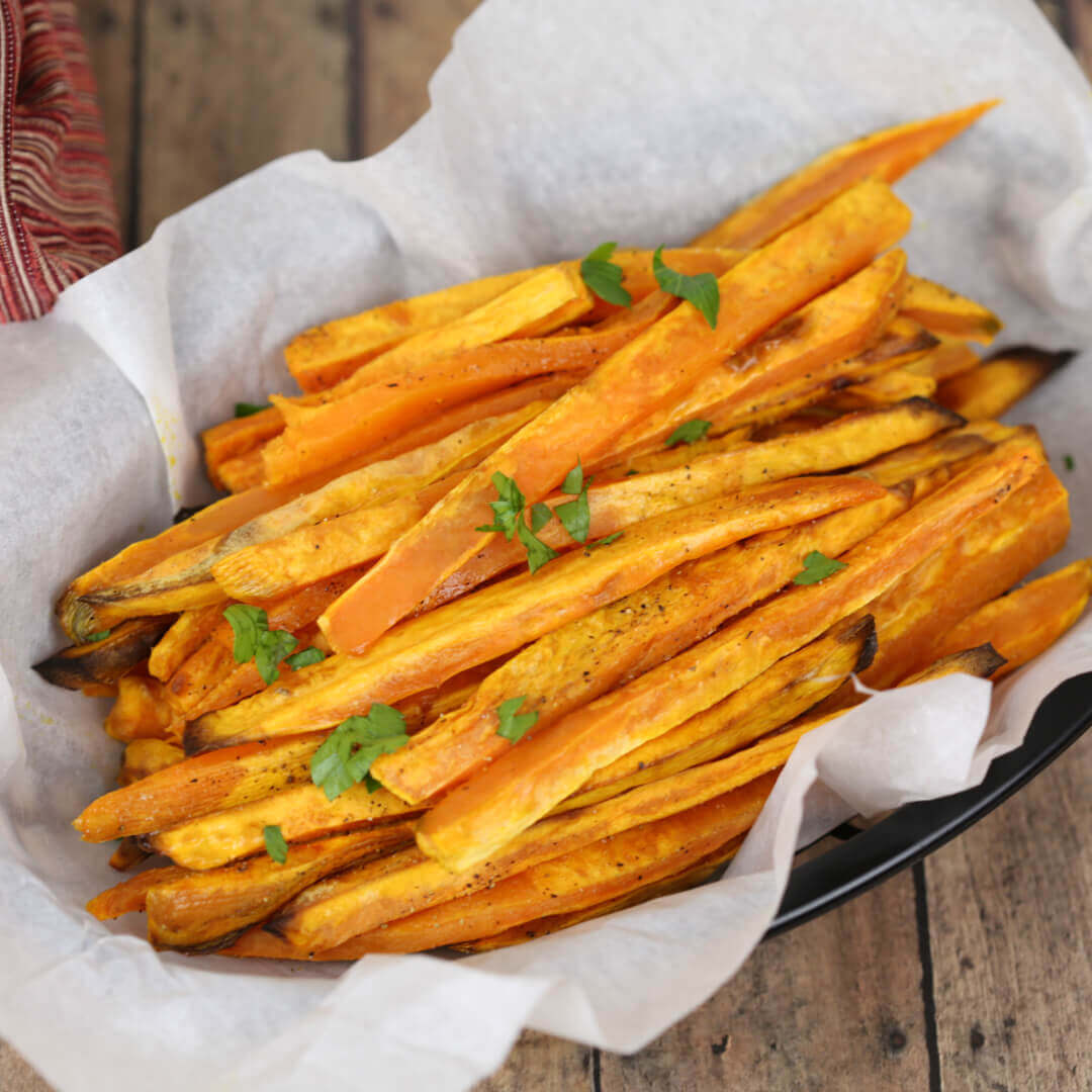 These Sweet Potato Baked Fries are a quick and easy easy side dish that can be made in the oven. 