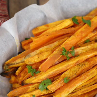 These Sweet Potato Baked Fries are a quick and easy easy side dish that can be made in the oven. 