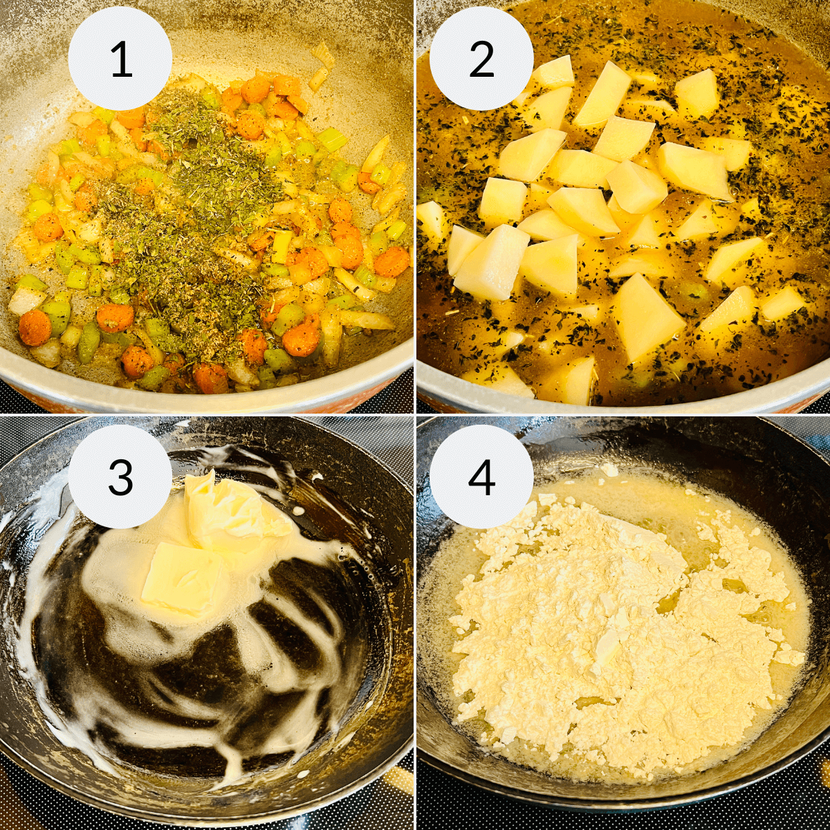 A series of photos showing how to make the base of the dish.