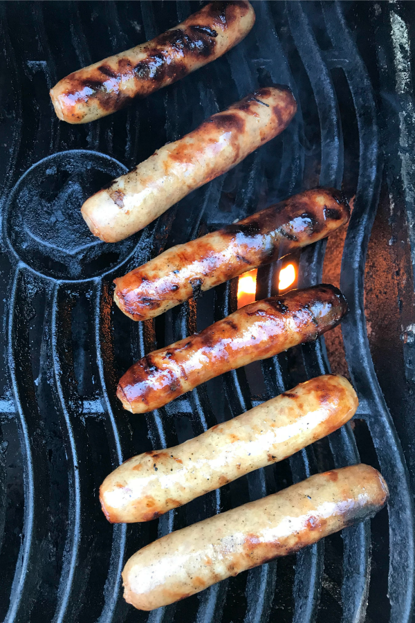 Grilled Beer Brats on the grill. 