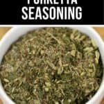 A white bowl filled with a blend of dried herbs and spices, showcasing authentic Porketta Seasoning.