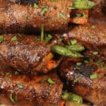 A side view of this beef dinner.