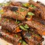 A side view of the steak roll-ups.