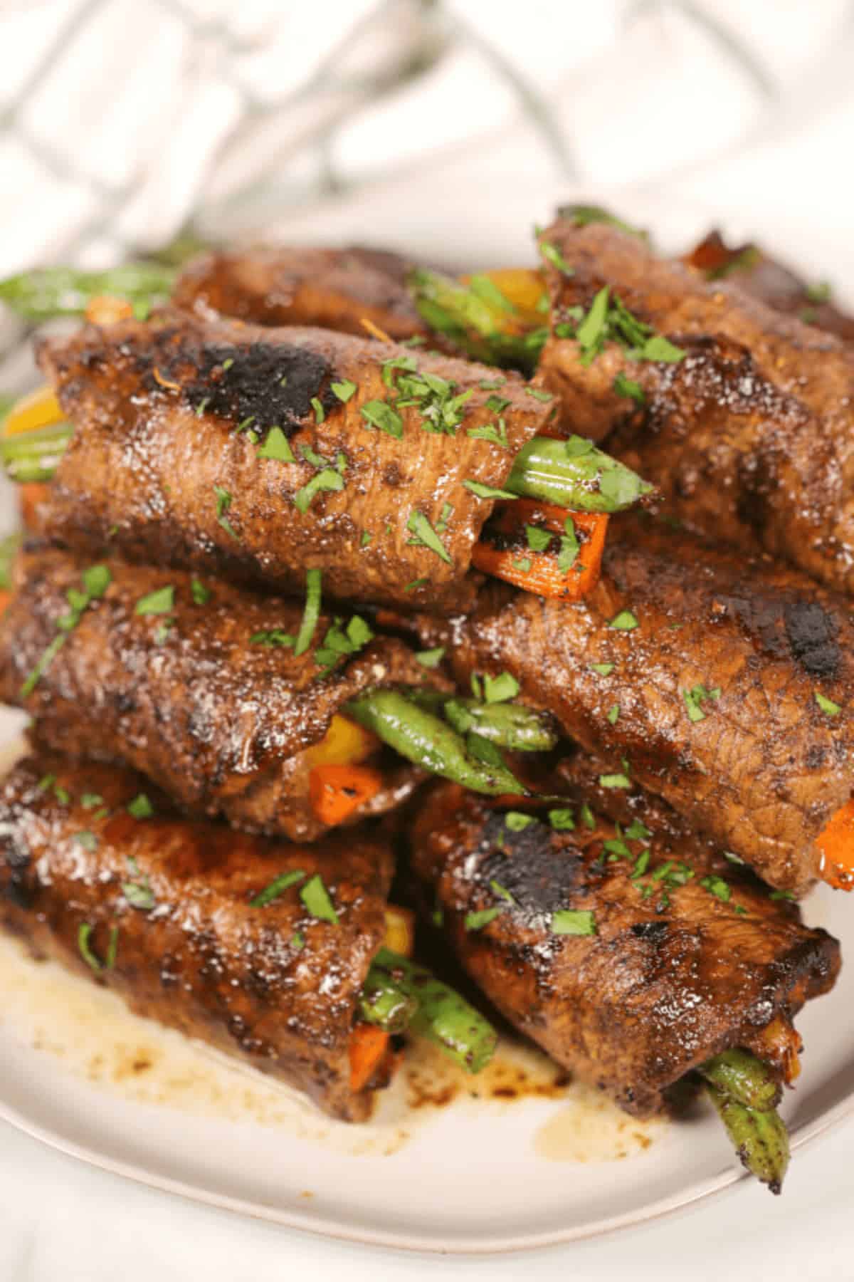 A side view of the steak roll-ups.
