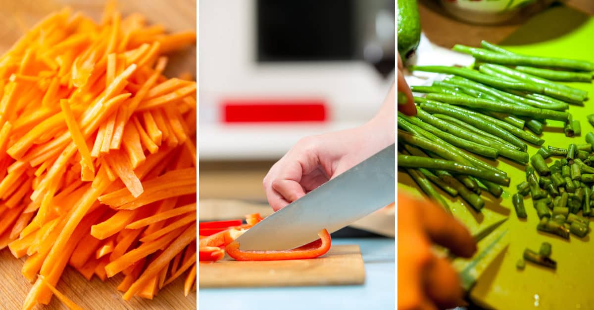 Slicing the vegetables.