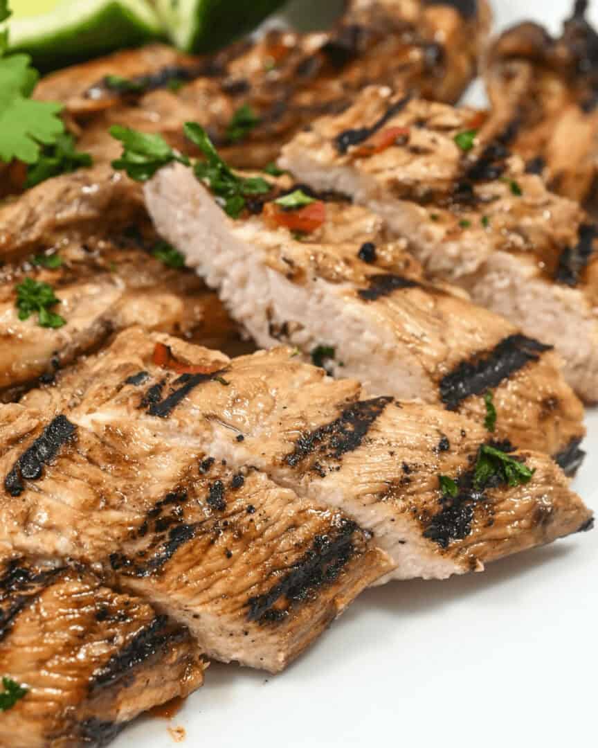 Sliced honey lime chicken.
